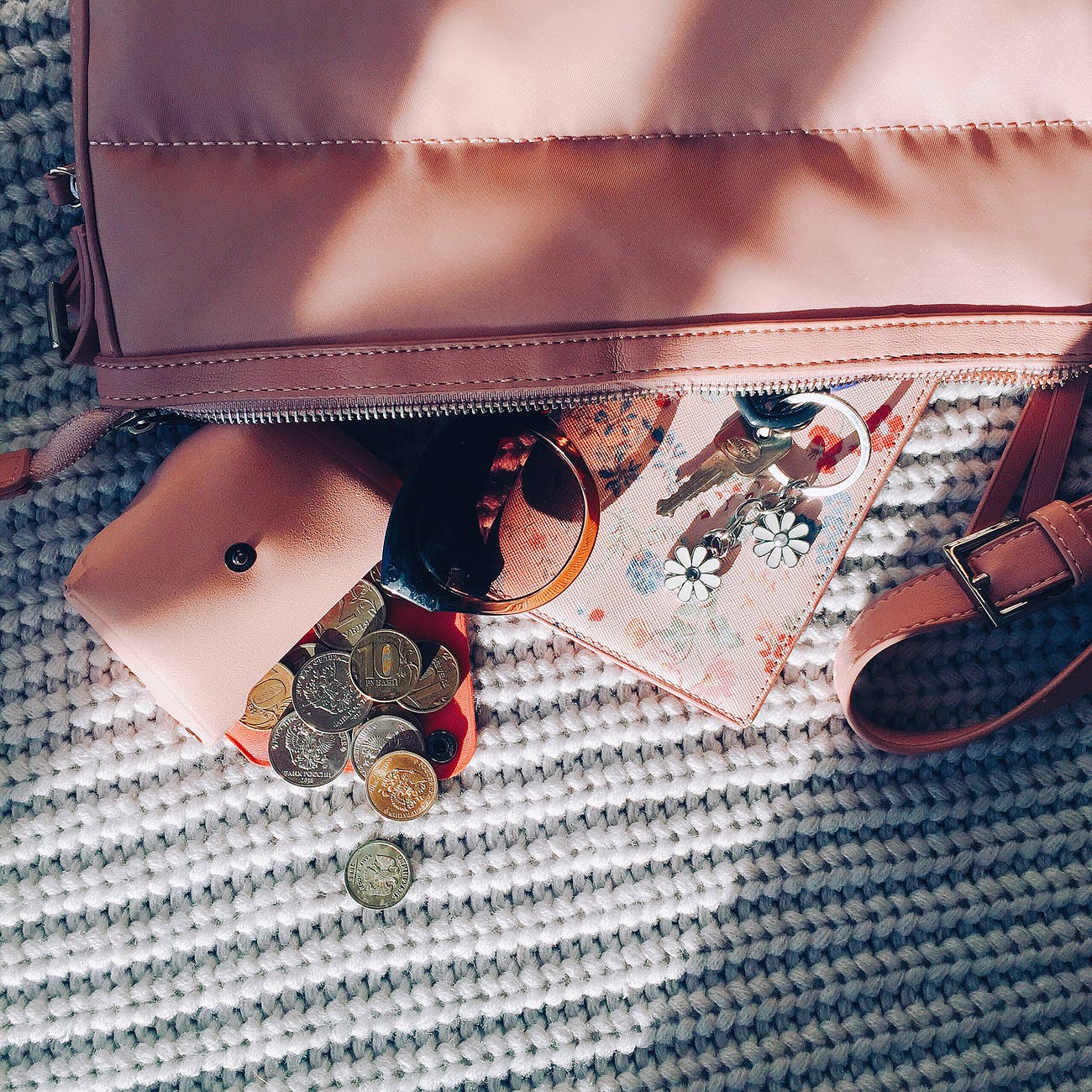 feminine bag with purse and accessories