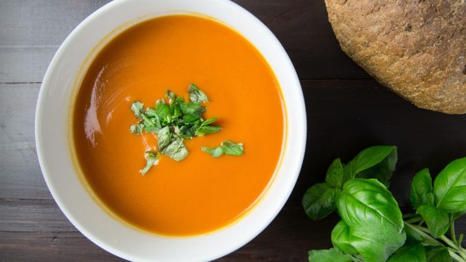 brown soup in white ceramic bowl